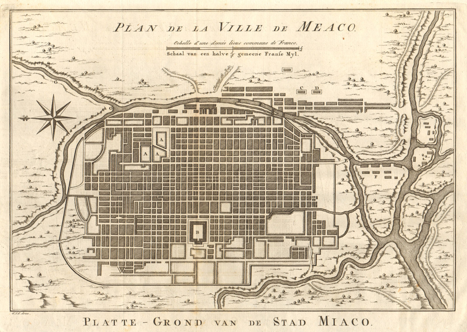 Town city 'Plan de la Ville de Meaco' (Kyoto). Japan. BELLIN / SCHLEY 1756 map